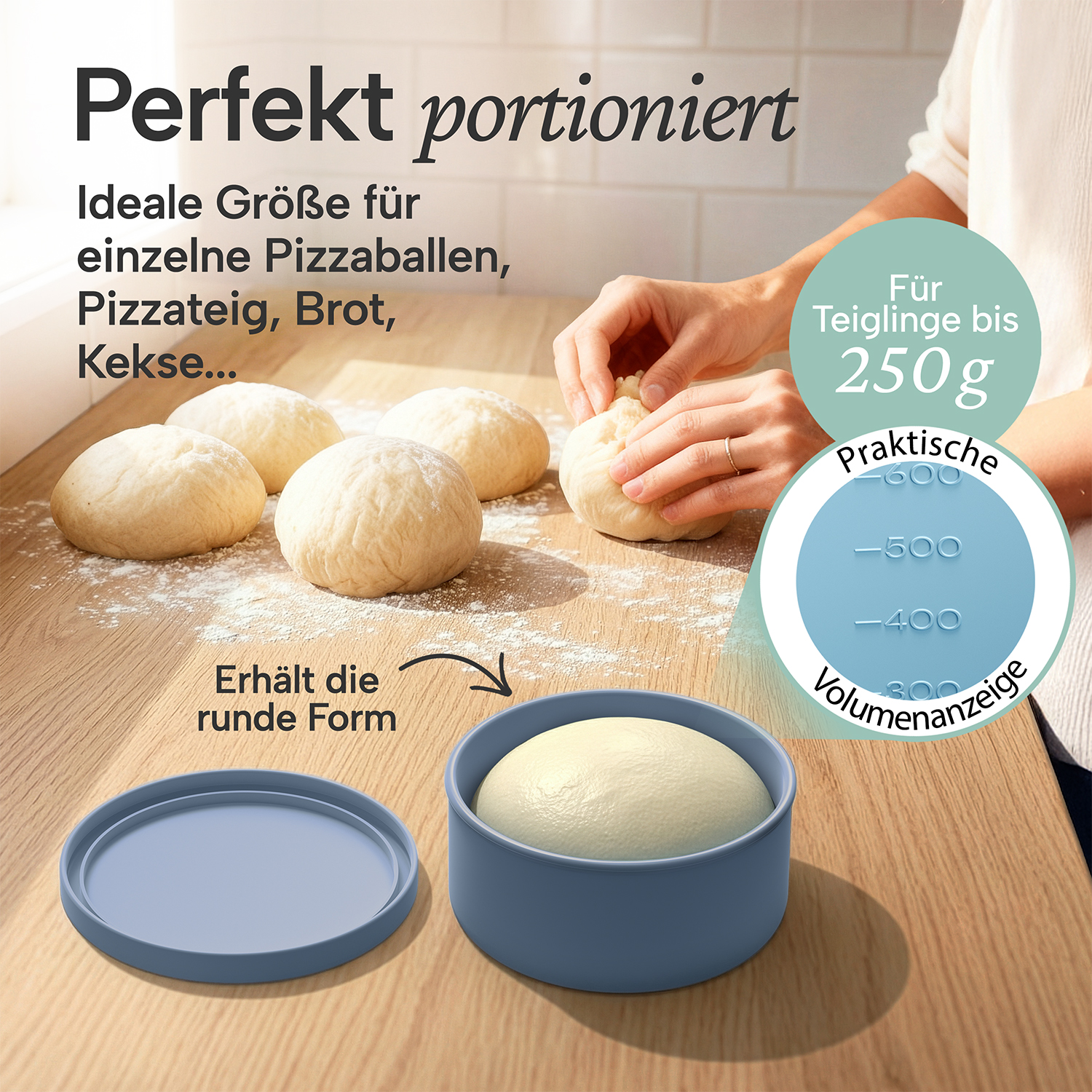 Pizzaballenbox mit Deckel im Set BPA-freie antihaftende Silikon Box 14.5 x 6.5cm - Produktbild 1