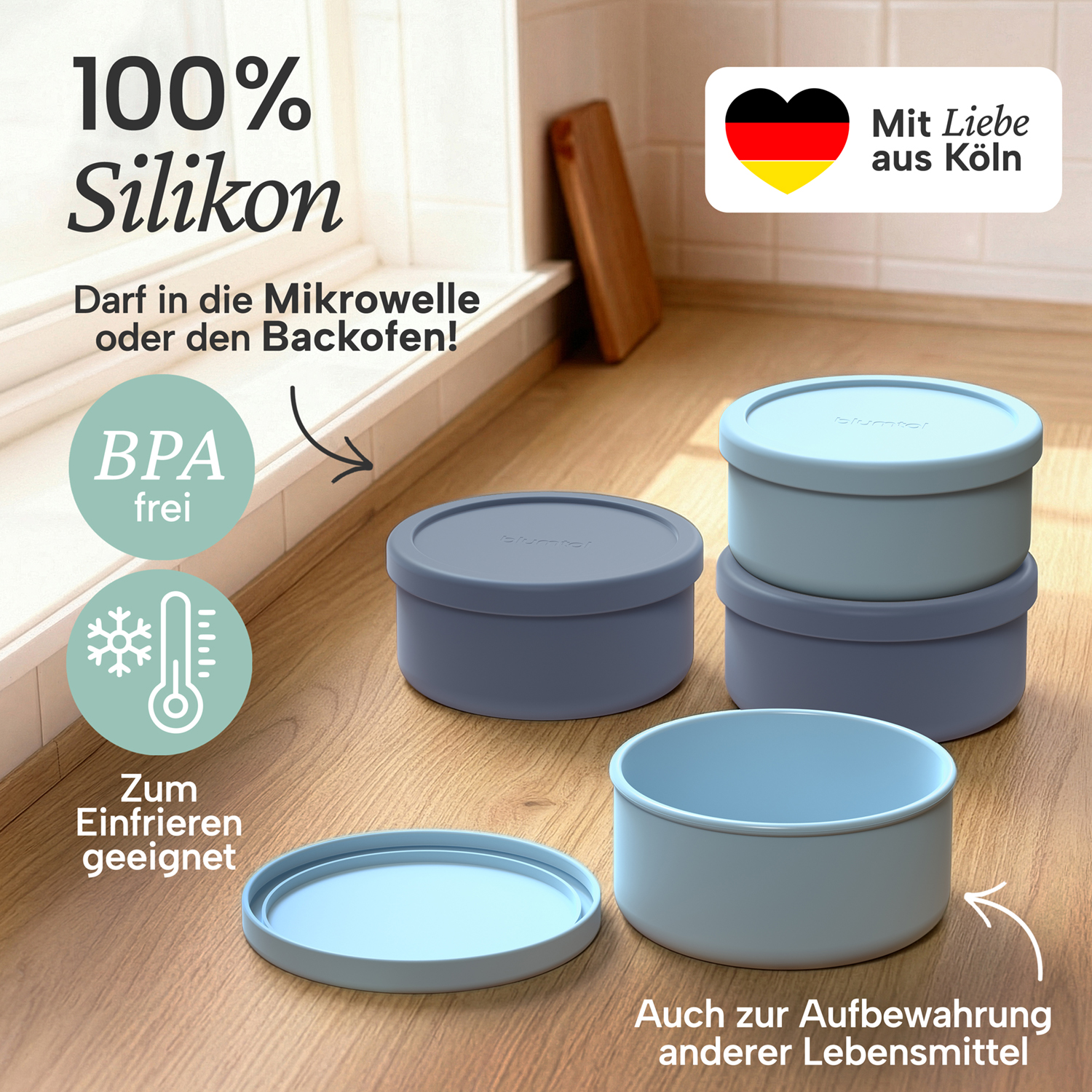 Pizzaballenbox mit Deckel im Set BPA-freie antihaftende Silikon Box 14.5 x 6.5cm - Produktbild 4